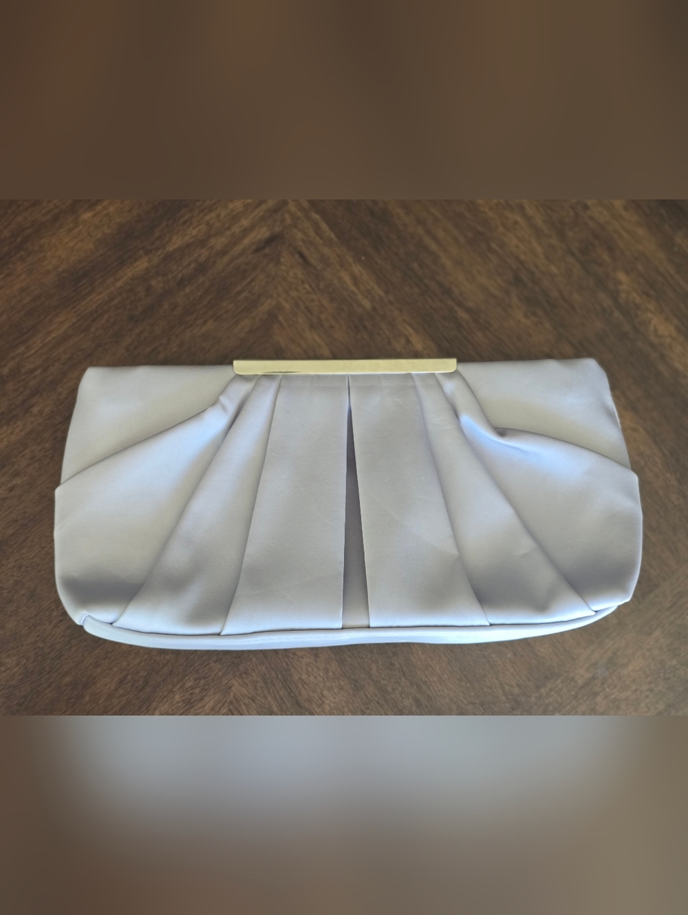 Gray Pleated Clutch with Gold Bar Accent